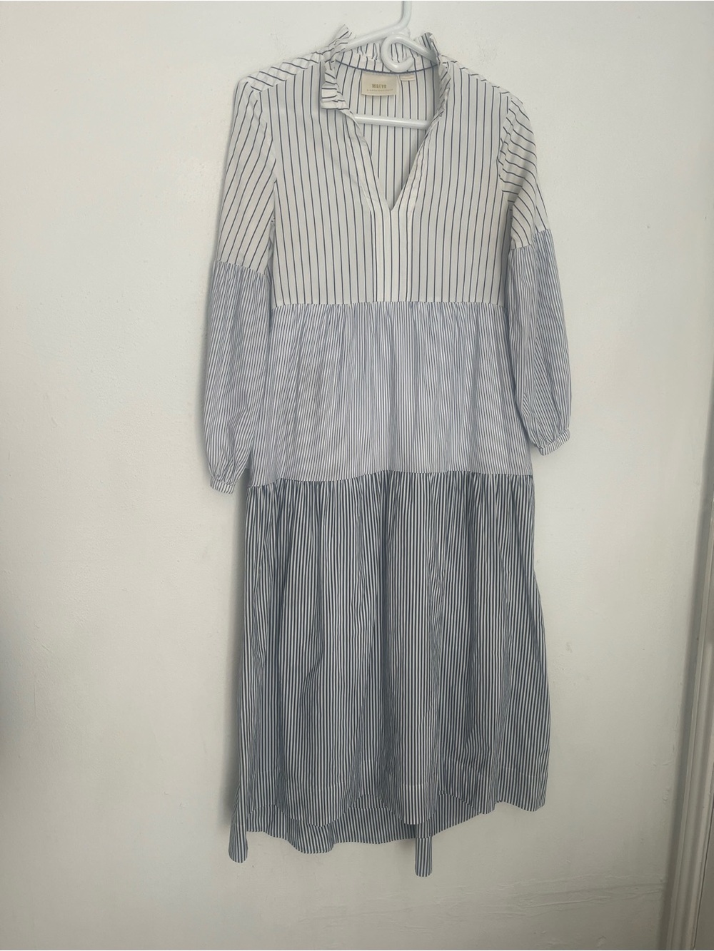 Anthropologie Striped Tiered Maxi Dress - White & Blue